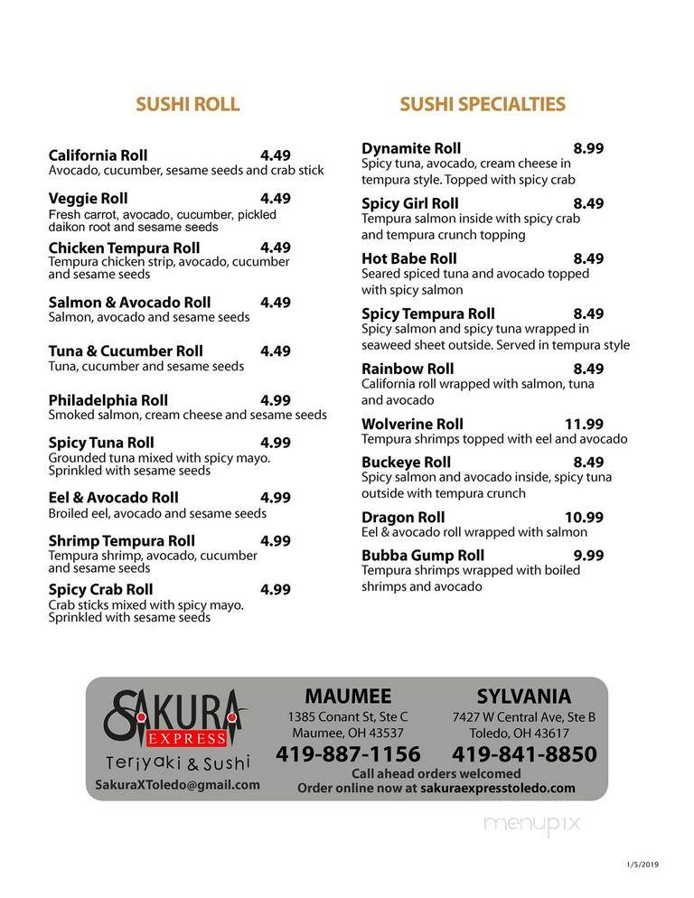 Sakura Express - Maumee, OH menu_pic