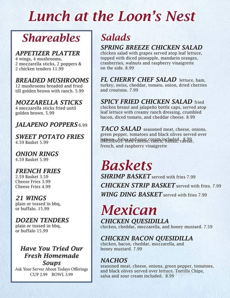 The Loon's Nest - Fife Lake, MI menu_pic
