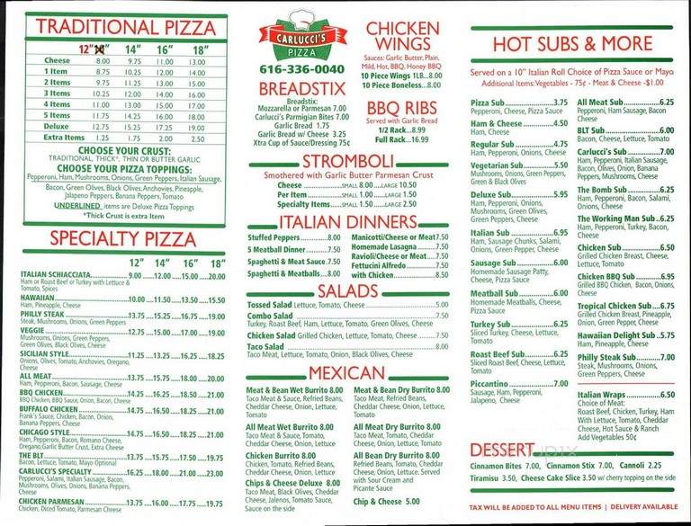 Carlucci's Pizza - Grand Rapids, MI menu_pic