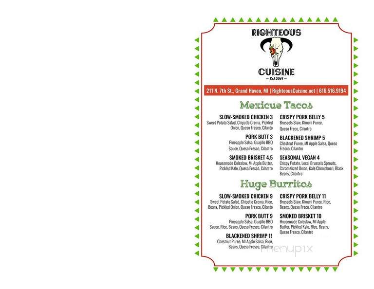 Righteous Cuisine - Grand Haven, MI menu_pic