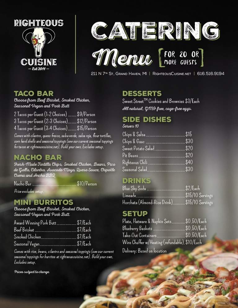 Righteous Cuisine - Grand Haven, MI menu_pic