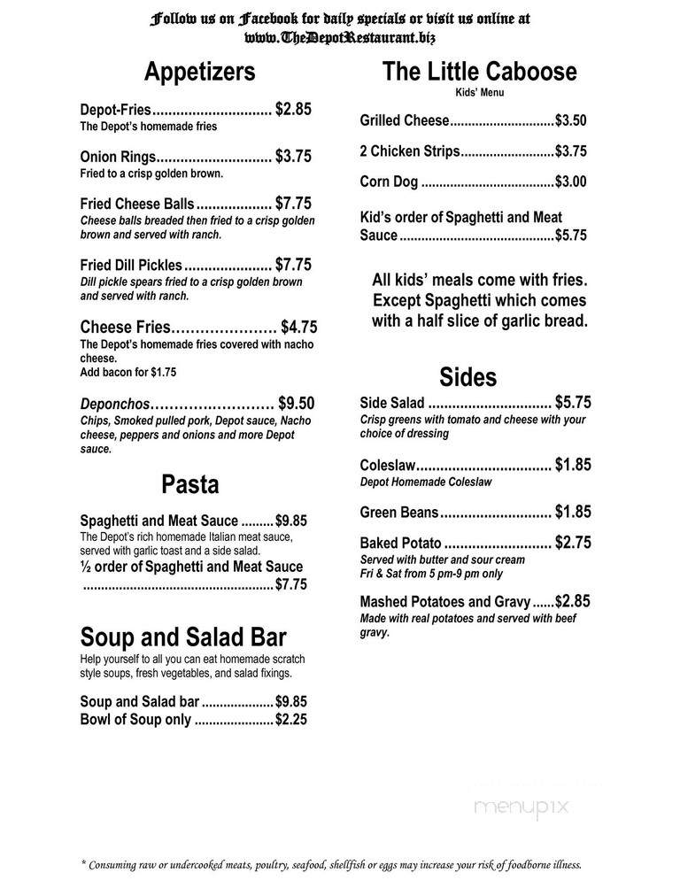 The Depot Restaurant - New Virginia, IA menu_pic