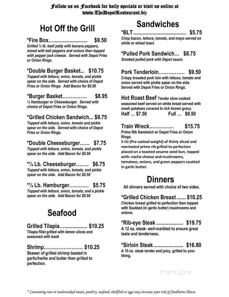 The Depot Restaurant - New Virginia, IA menu_pic