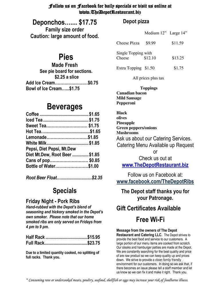 The Depot Restaurant - New Virginia, IA menu_pic