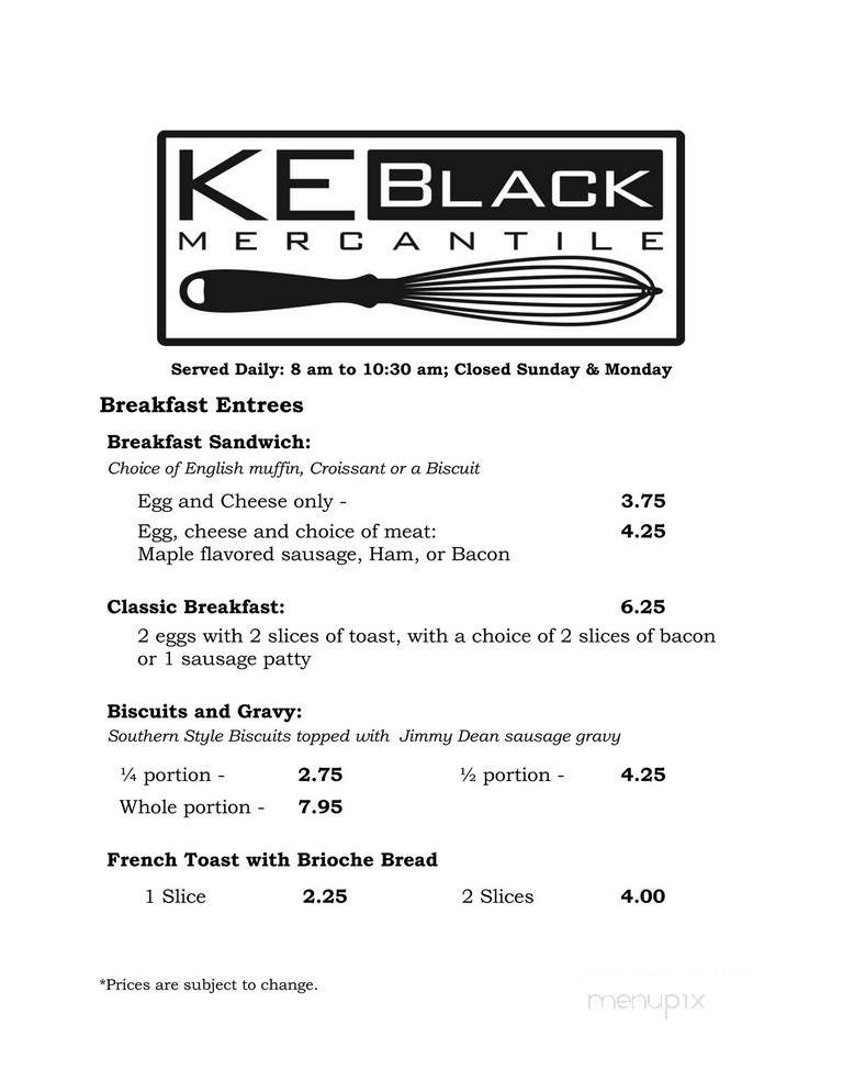 KE Black Mercantile - Dysart, IA menu_pic