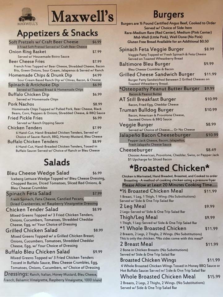 Maxwells - Kirksville, MO menu_pic