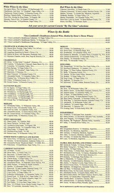 Vince Lombardi's Steakhouse - Appleton, WI menu_pic