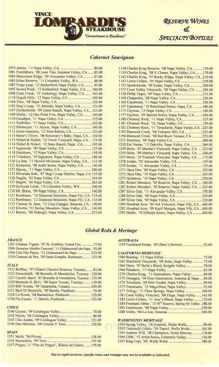 Vince Lombardi's Steakhouse - Appleton, WI menu_pic