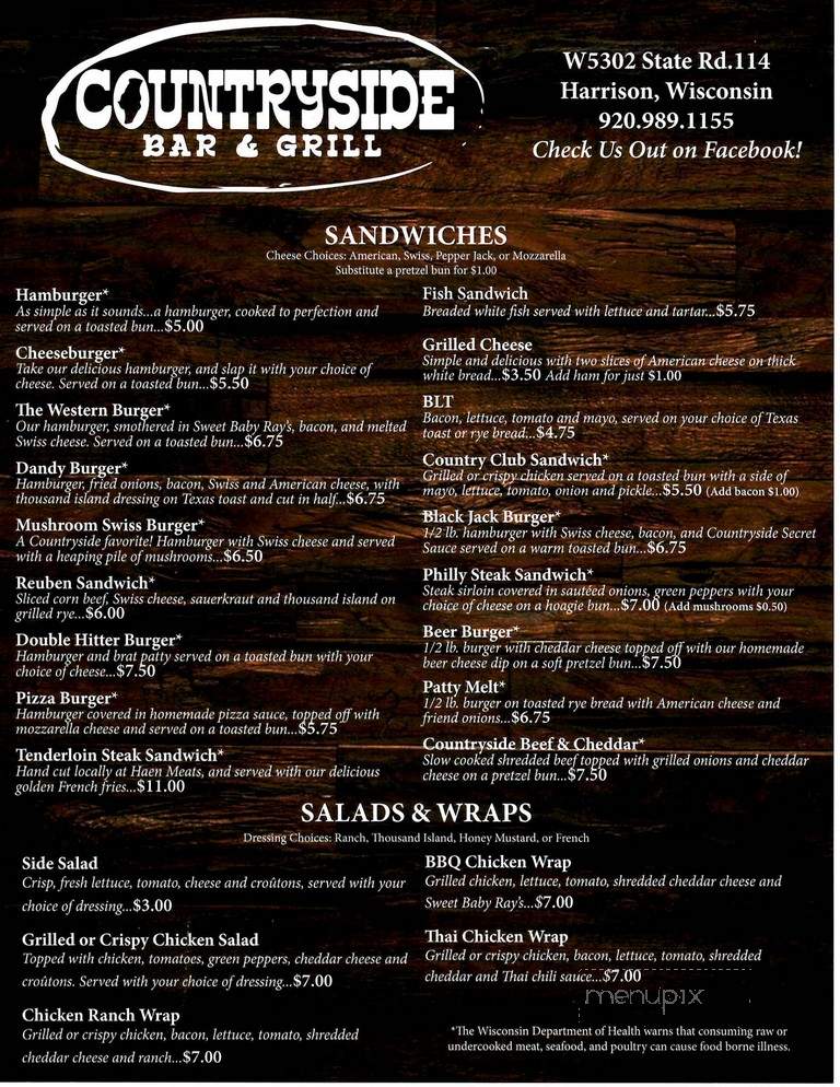 Countryside Bar & Grill - Menasha, WI menu_pic