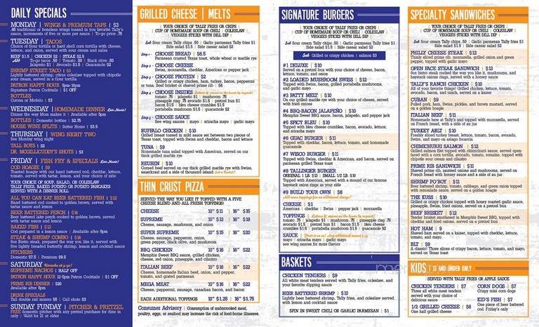 Tally's Tap and Eatery - Waukesha, WI menu_pic