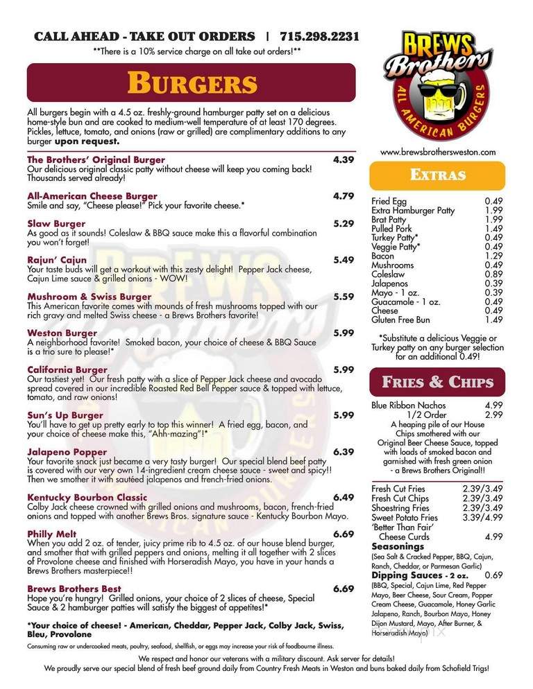 Brews Brothers - Weston, WI menu_pic