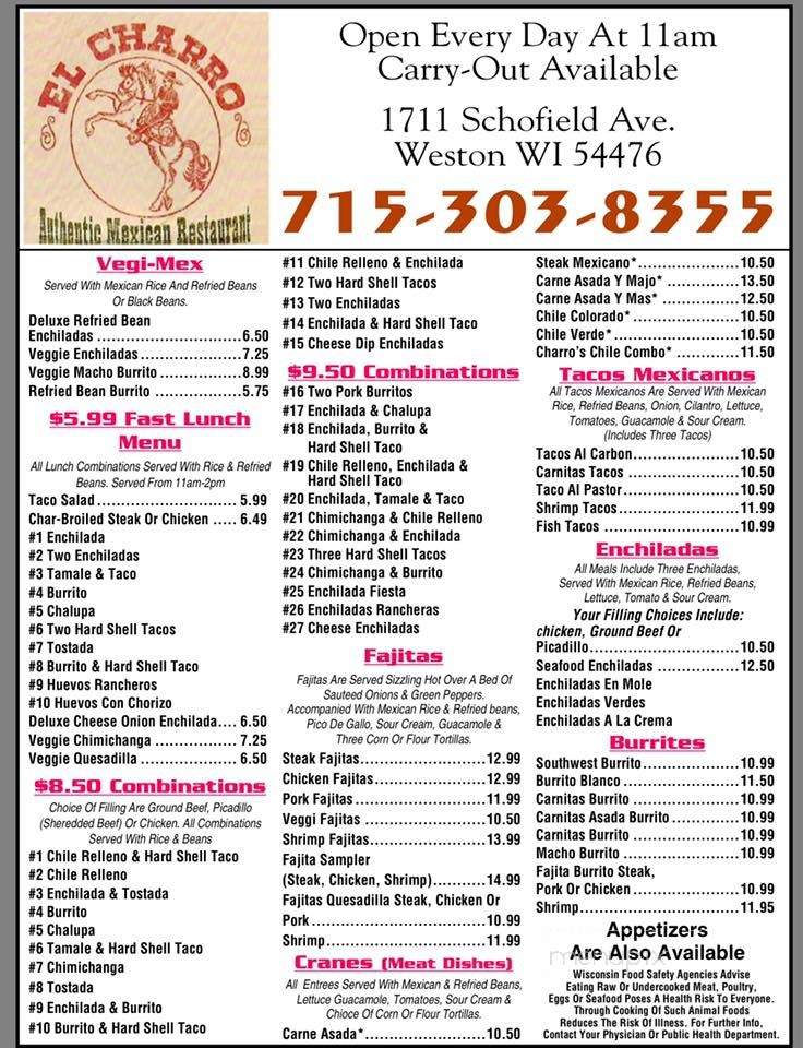 El Charro - Schofield, WI menu_pic