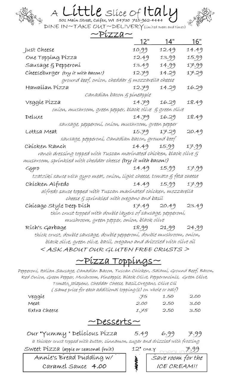 A Little Slice of Italy - Colfax, WI menu_pic