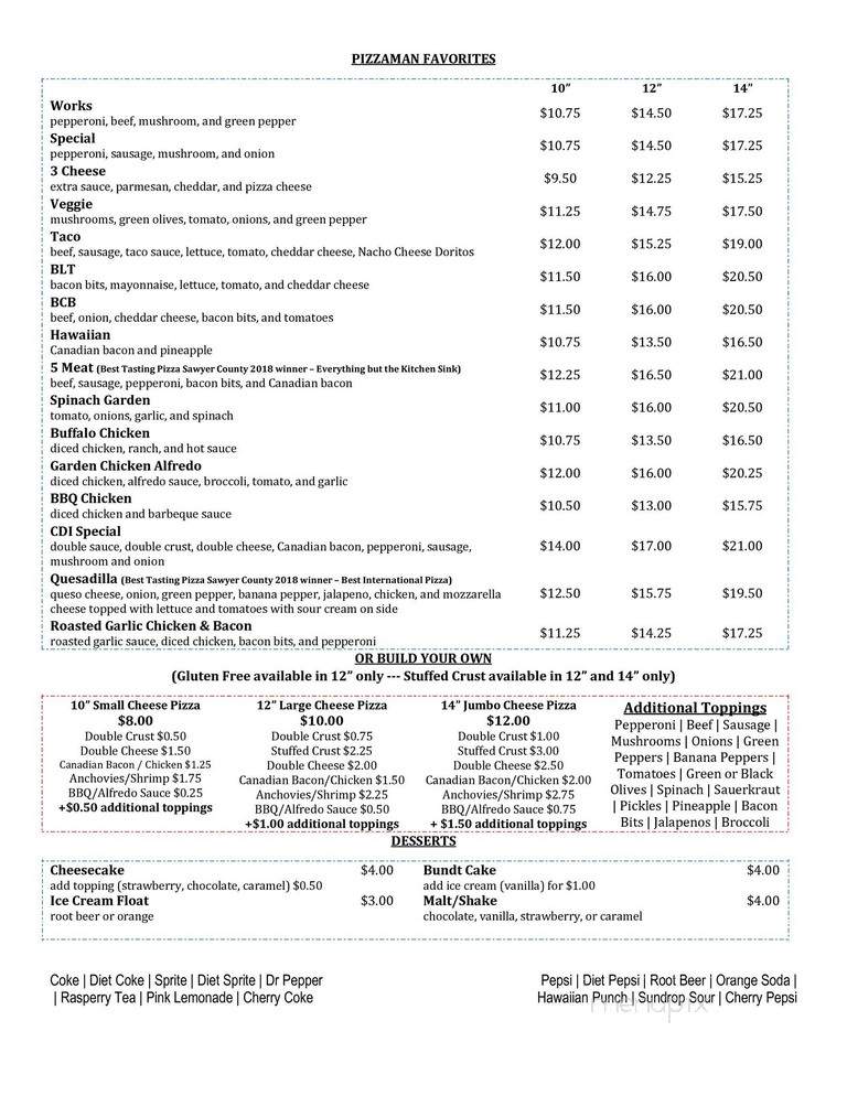 Frankies Pizza - Hayward, WI menu_pic
