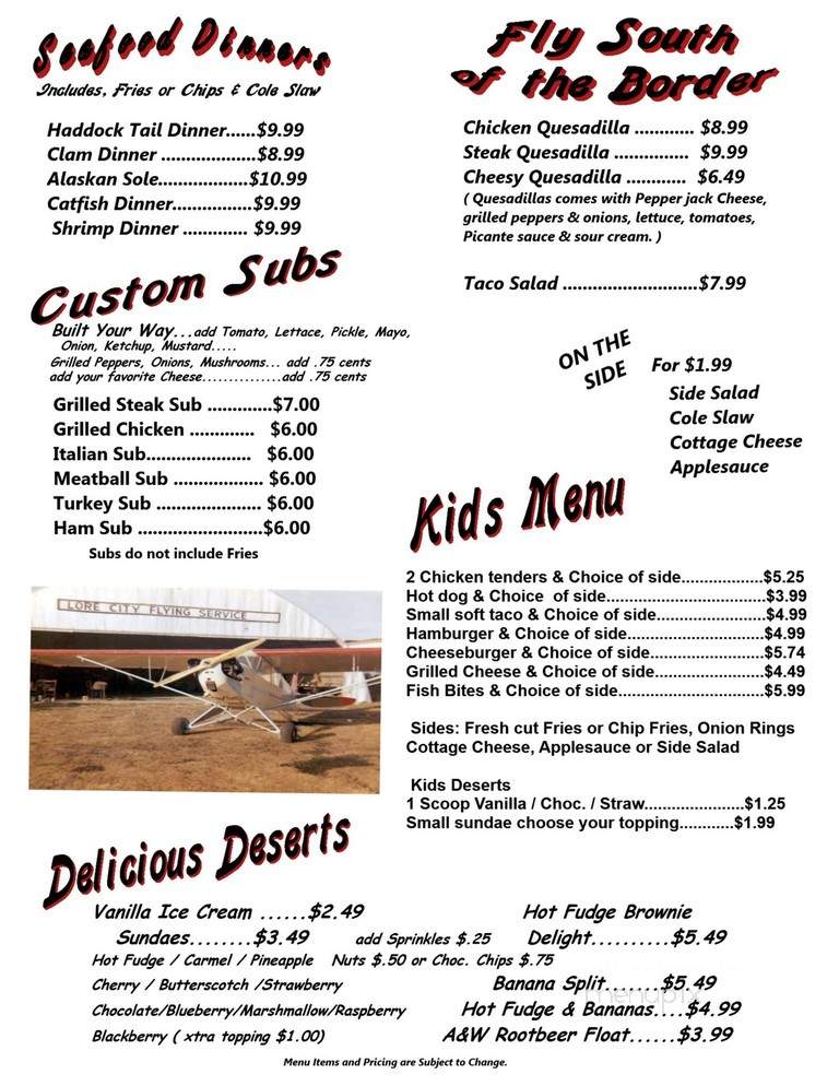 Airport Inn - Lore City, OH menu_pic