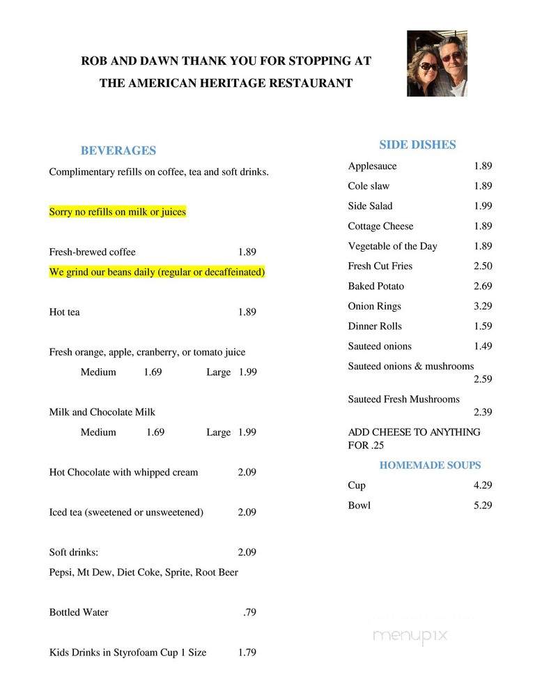 American Heritage Restaurant - Seville, OH menu_pic