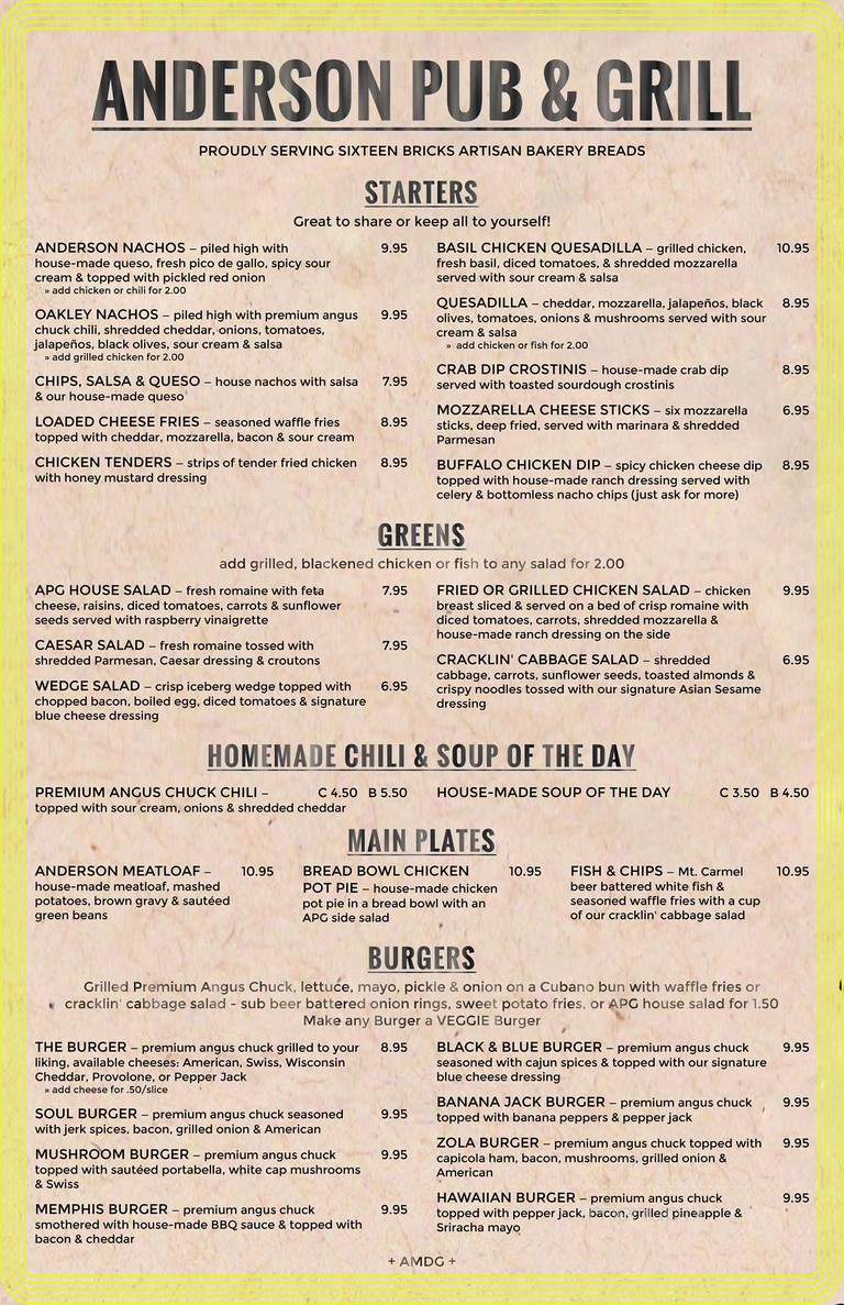 Anderson Bar & Grill - Cincinnati, OH menu_pic