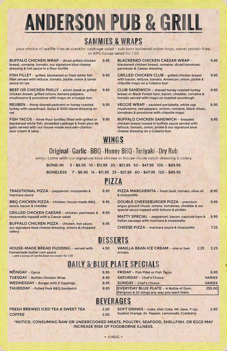 Anderson Bar & Grill - Cincinnati, OH menu_pic