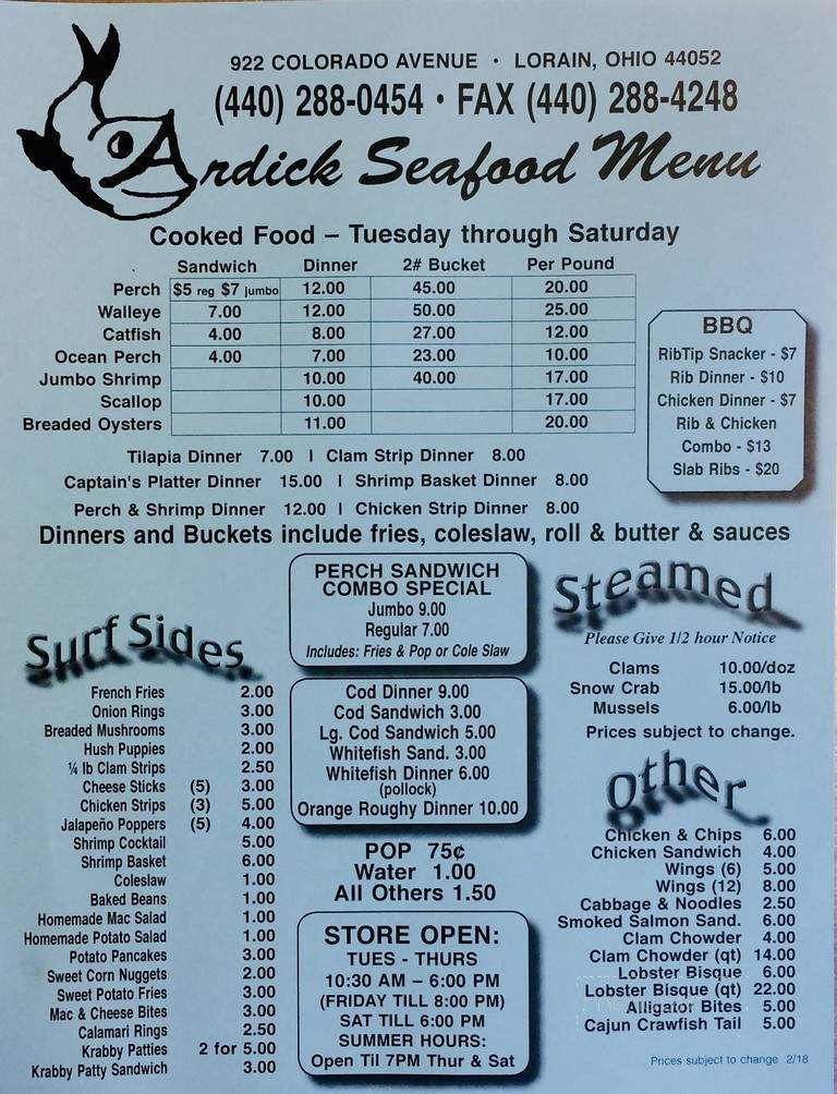 Ardick Seafood Menu in Lorain, OH | Order Delivery & Reviews