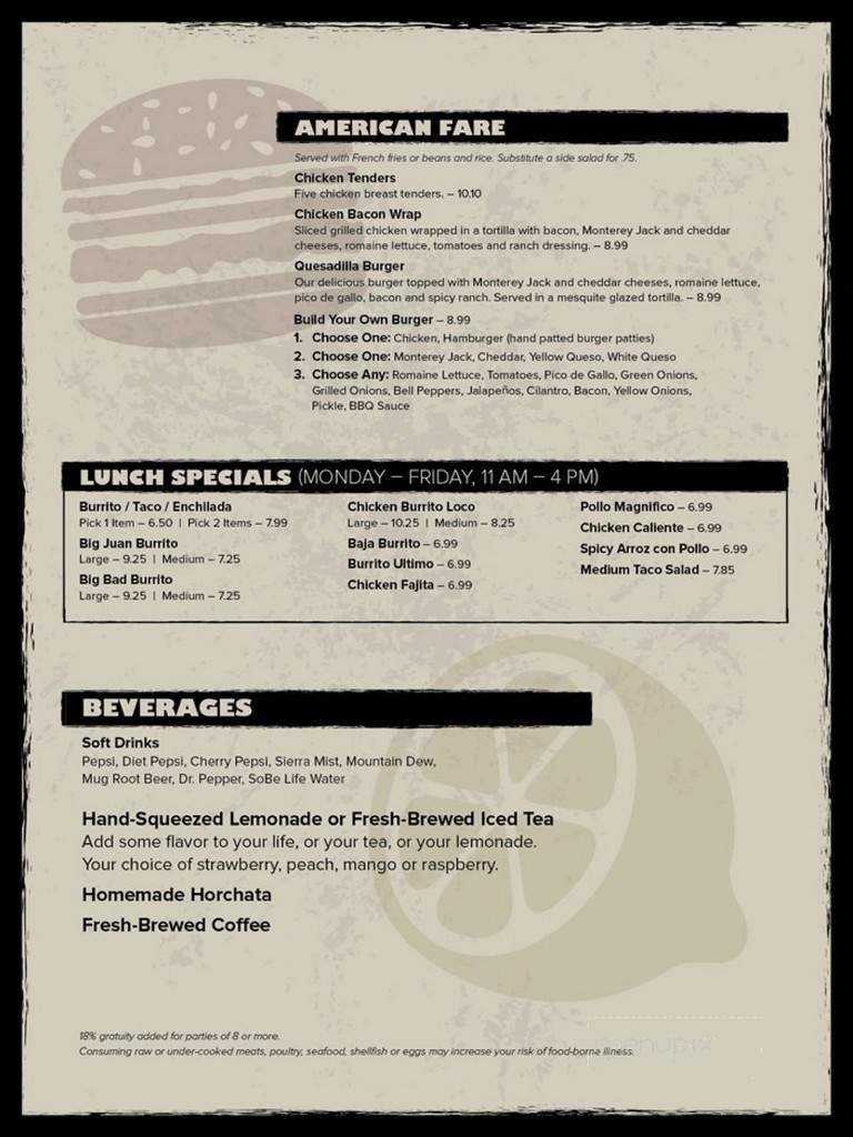 Bandido's Restaurante Mexicano - Lima, OH menu_pic