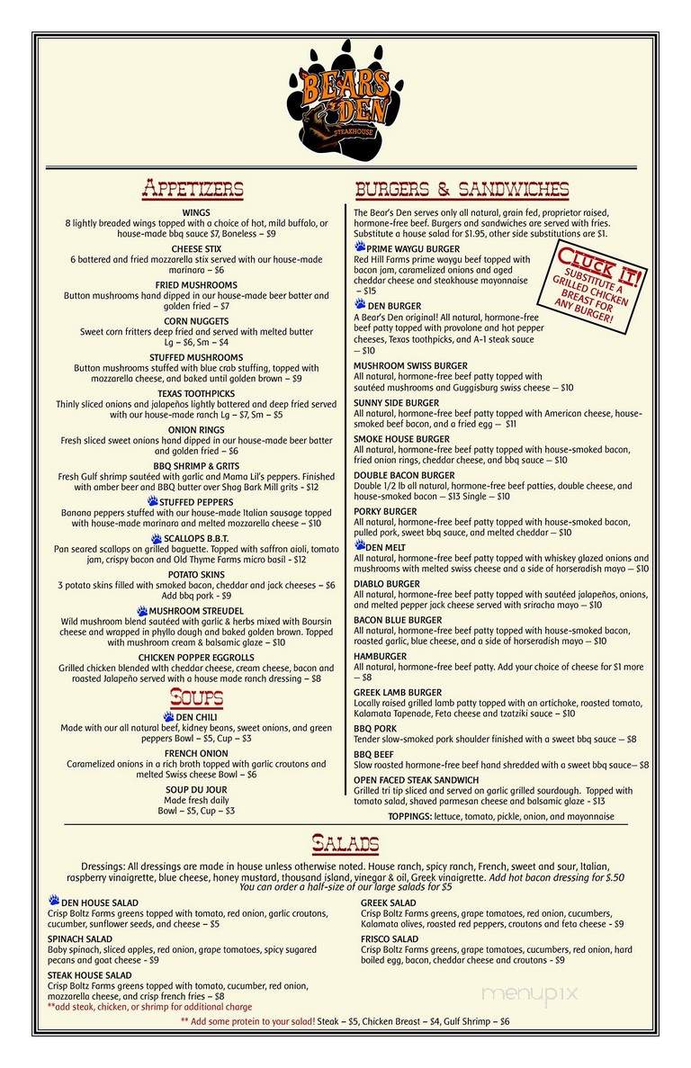 The Bear's Den - Cambridge, OH menu_pic