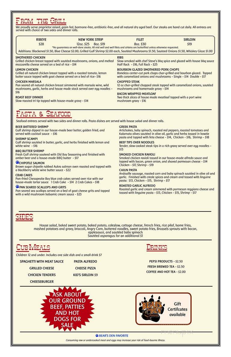 The Bear's Den - Cambridge, OH menu_pic