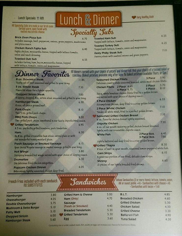 Becky's Village Restaurant - Willshire, OH menu_pic