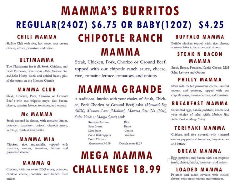 Big Mamma's Burritos - Athens, OH menu_pic