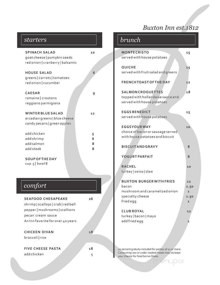 Buxton Inn-1812 - Granville, OH menu_pic