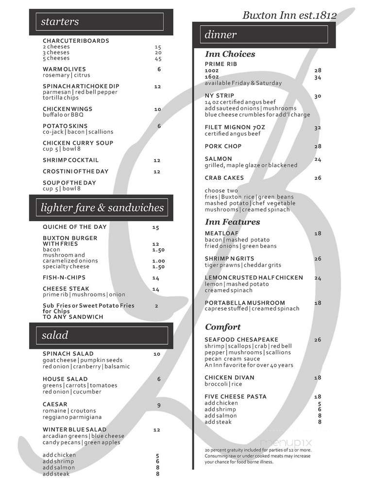 Buxton Inn-1812 - Granville, OH menu_pic