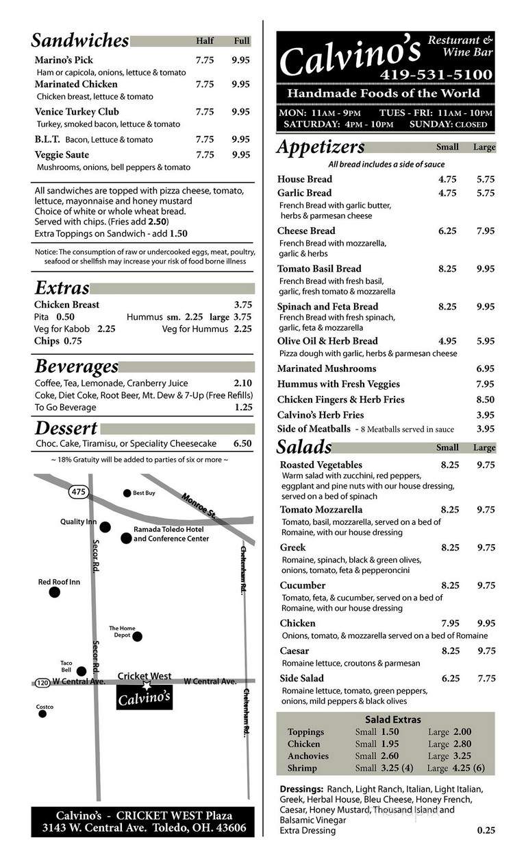 Calvino's Restaurant - Toledo, OH menu_pic