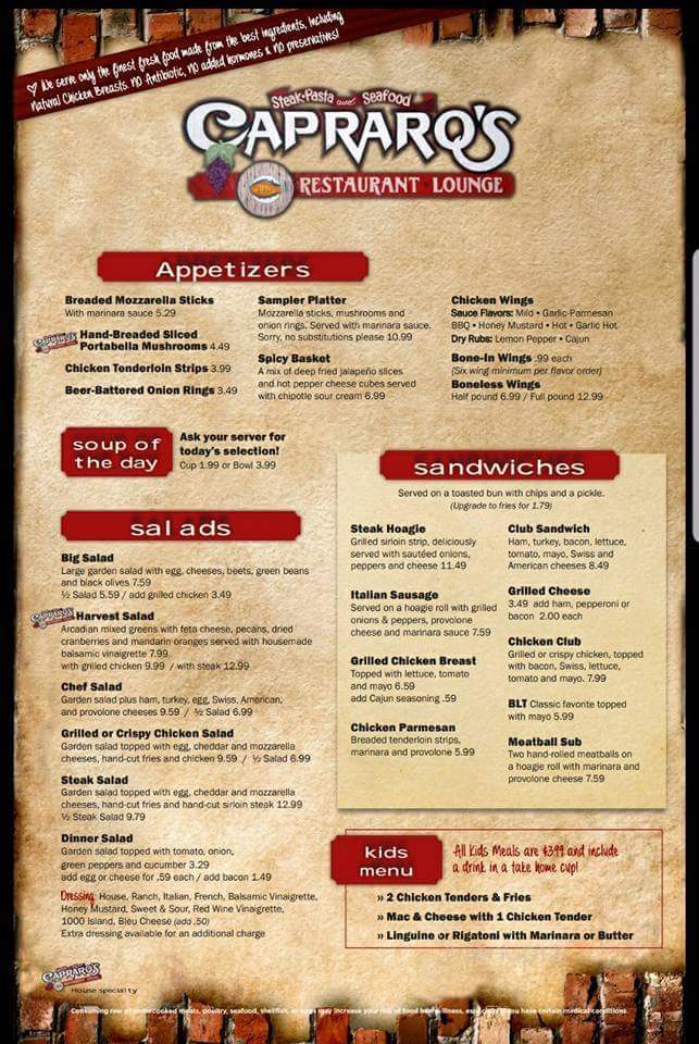 Capraro's - Hopedale, OH menu_pic