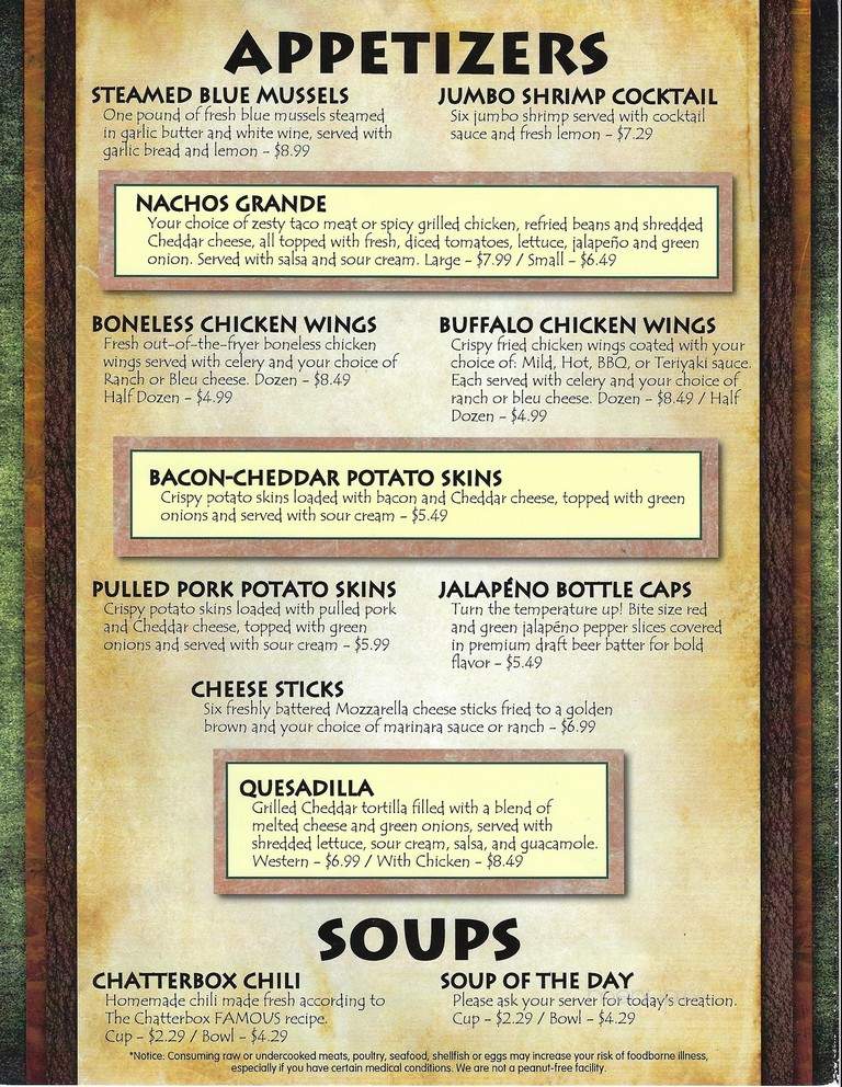 Chatterbox Tavern - Mcconnelsville, OH menu_pic