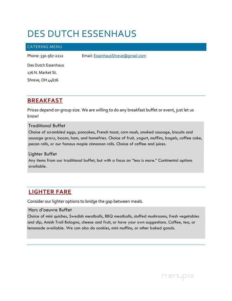 Des Dutch Essenhaus - Shreve, OH menu_pic