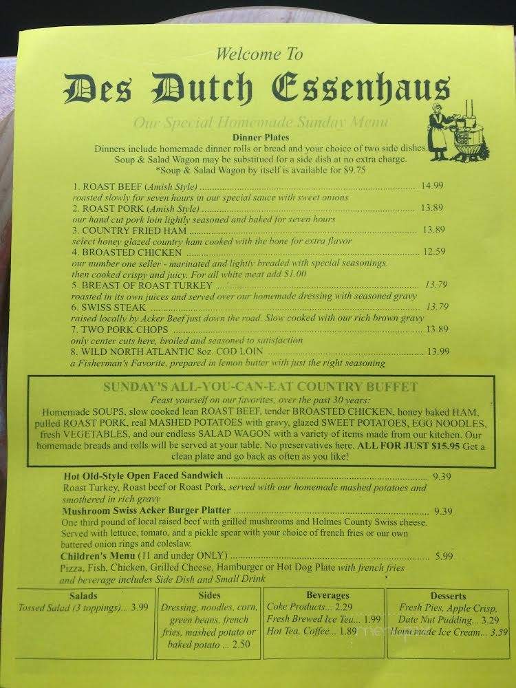 Des Dutch Essenhaus - Shreve, OH menu_pic