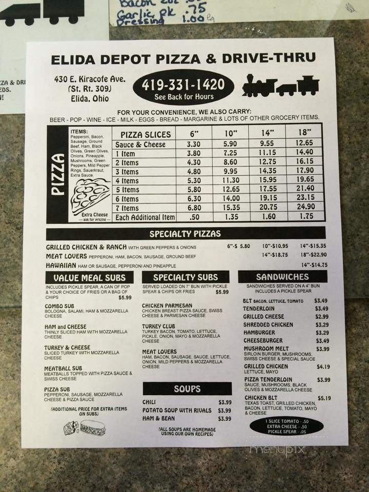 Elida Depot Pizza & Carry Out - Lima, OH menu_pic