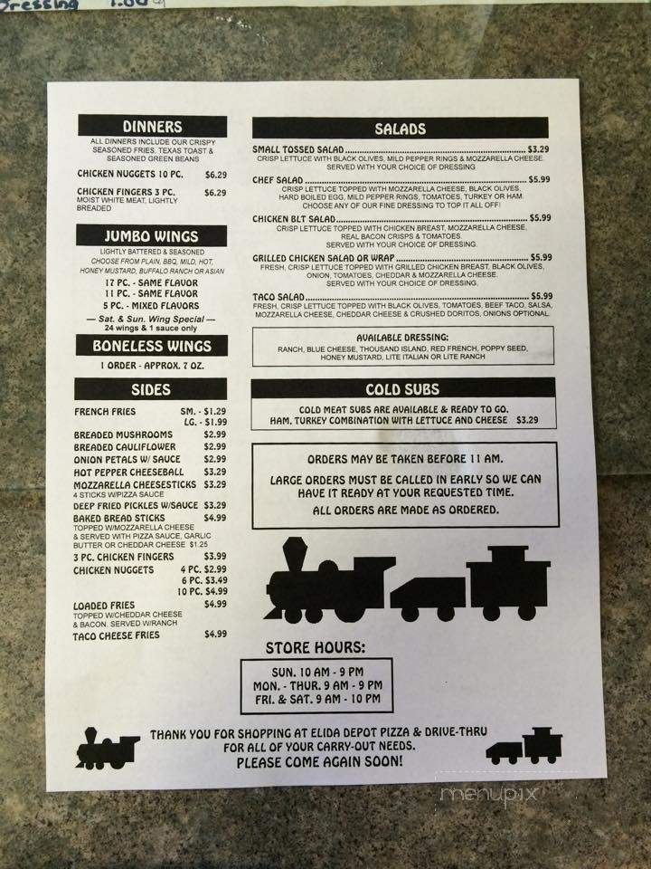 Elida Depot Pizza & Carry Out - Lima, OH menu_pic