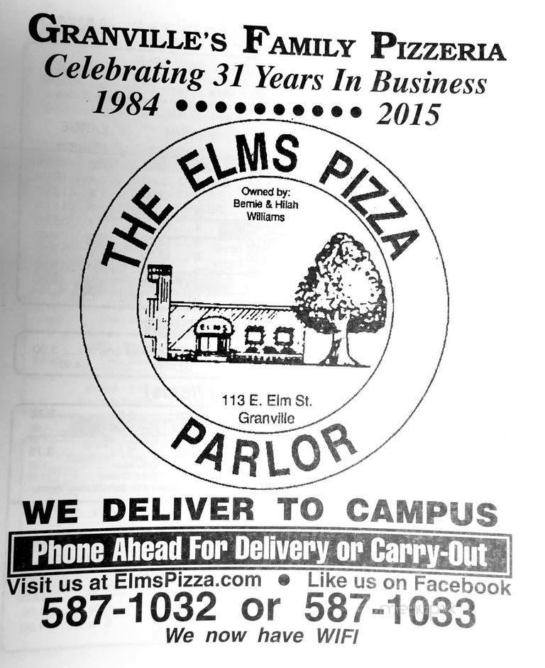 Elm's Pizza Parlor - Granville, OH menu_pic