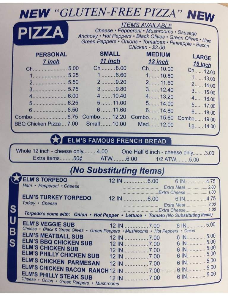 Elm's Pizza Parlor - Granville, OH menu_pic