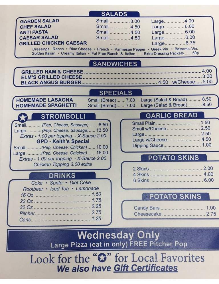 Elm's Pizza Parlor - Granville, OH menu_pic