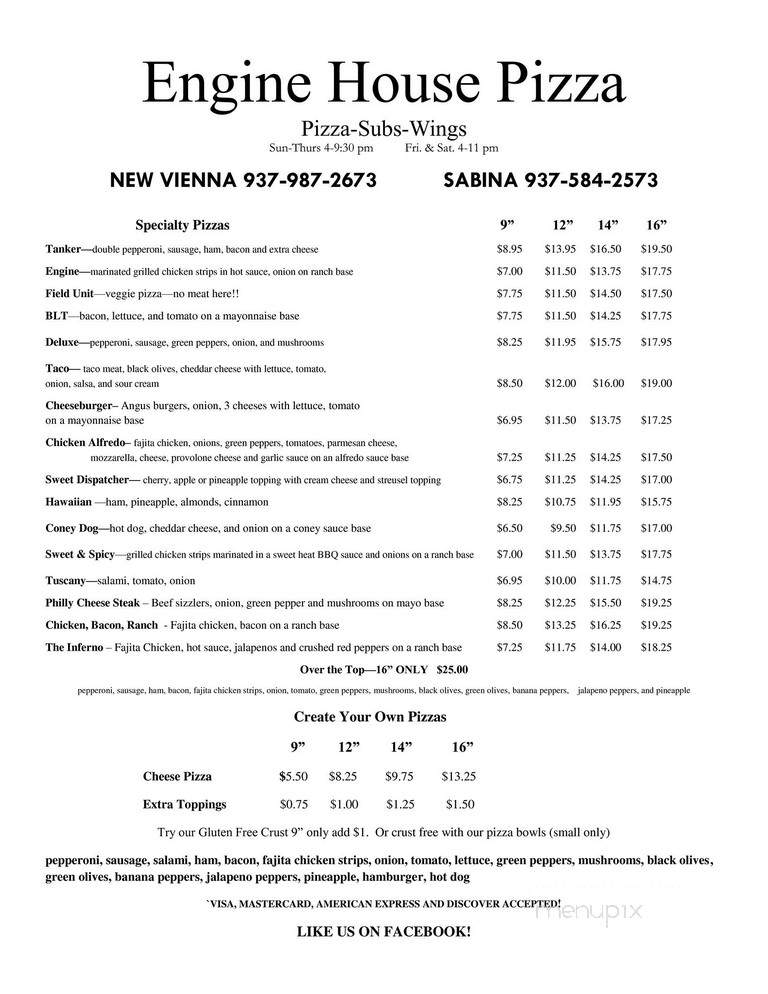 34+ Engine house pizza sabina ohio menu ideas