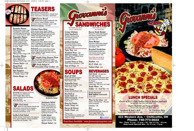 Giovanni's Pizza - Kingston, OH menu_pic