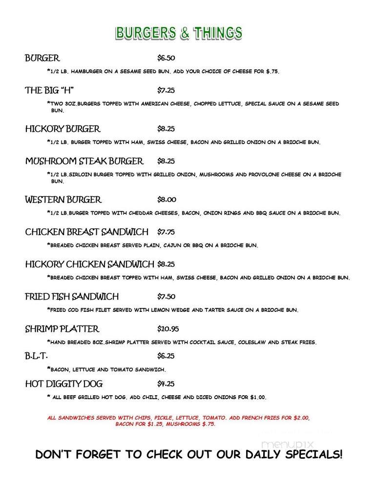 Hickory Lake Inn - Newbury, OH menu_pic