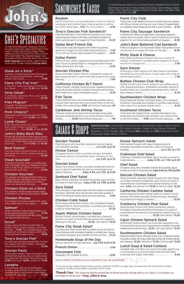 John's Bar & Grille - Canton, OH menu_pic