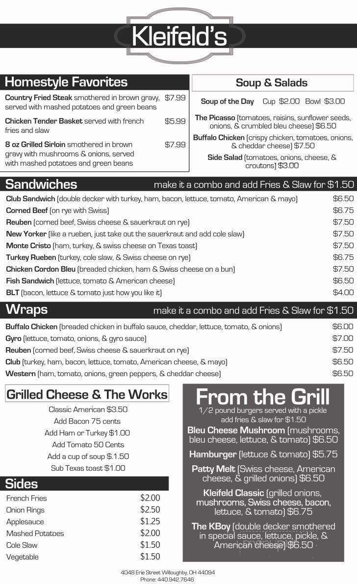 Kleifeldf Restaurant - Willoughby, OH menu_pic