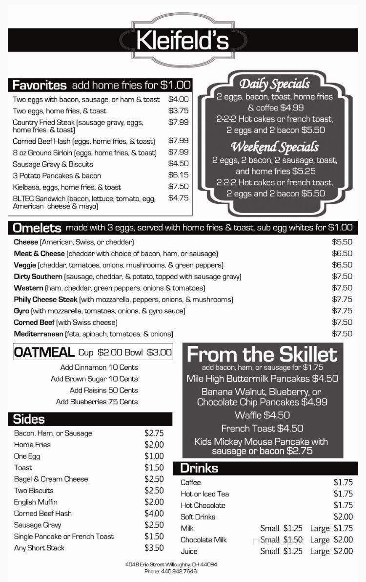 Kleifeldf Restaurant - Willoughby, OH menu_pic
