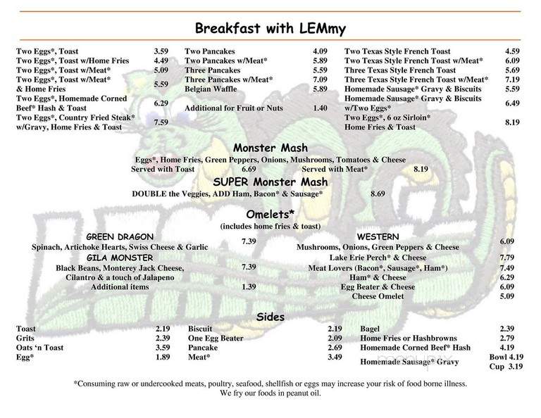 Lemmy's Eatery - Huron, OH menu_pic