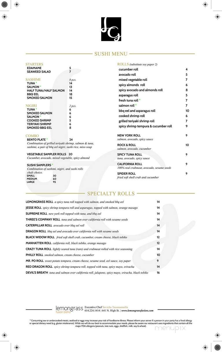 Lemon Grass Fusion Bistro - Columbus, OH menu_pic