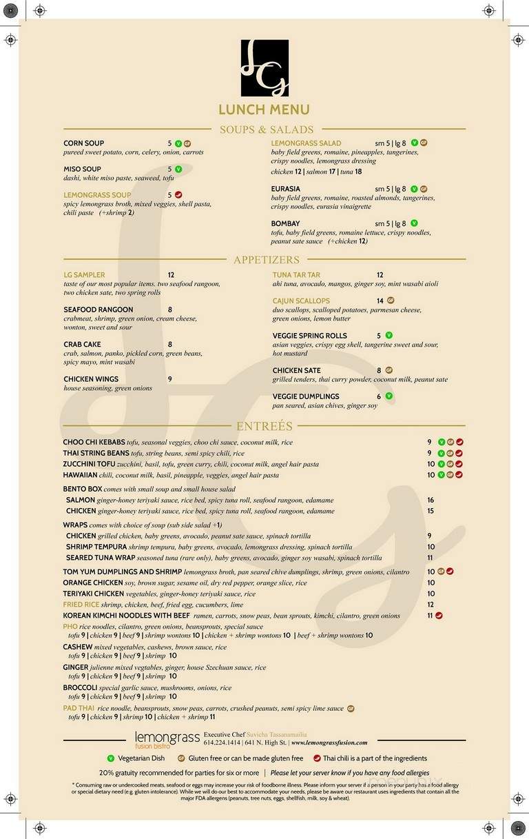 Lemon Grass Fusion Bistro - Columbus, OH menu_pic
