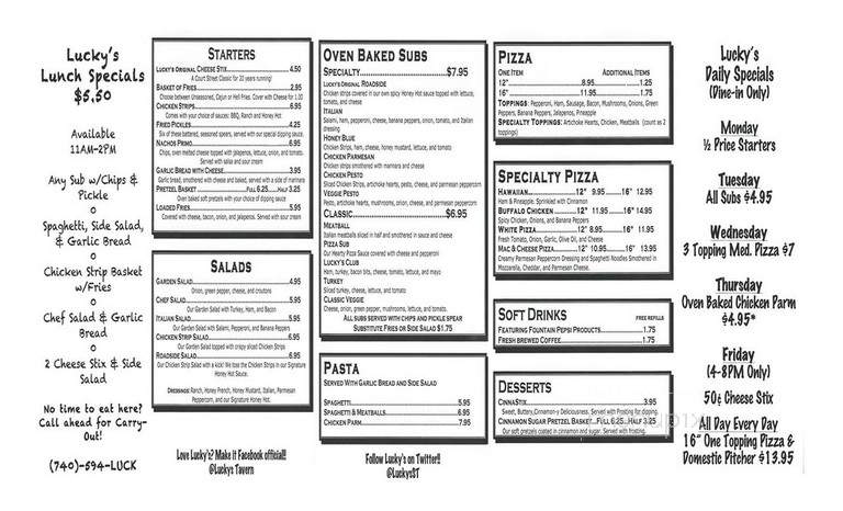 Lucky's Sports Tavern - Athens, OH menu_pic